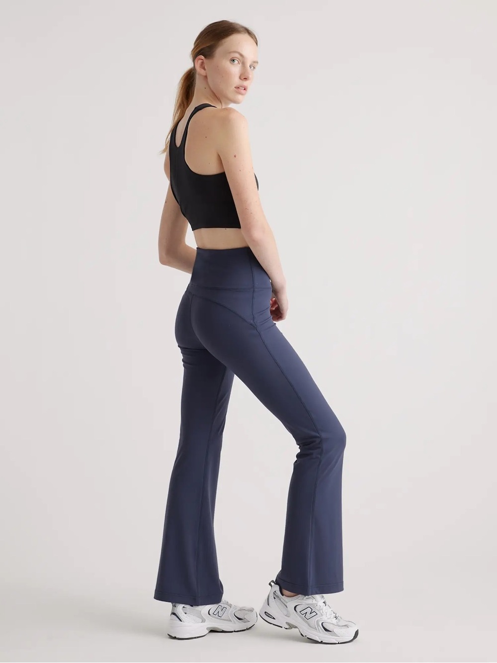 Quince Navy Blue Workout Athletic Yoga Ultra-Form High-Rise Flared Pants Small
